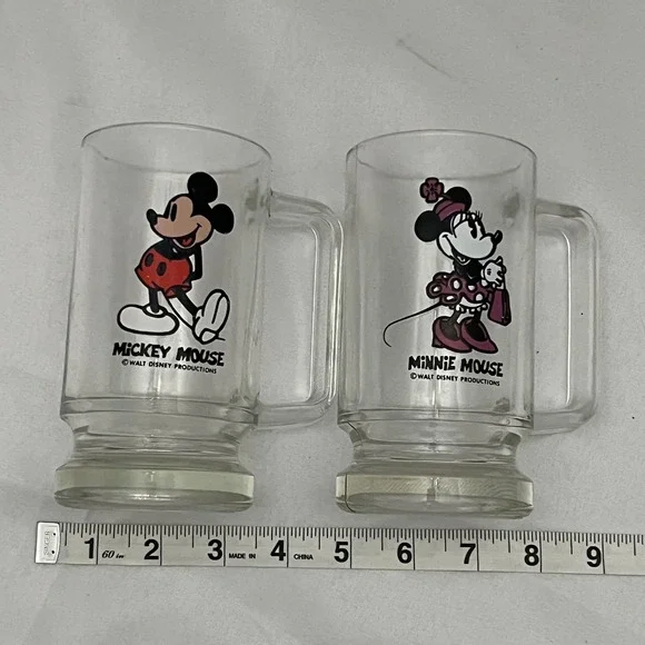 Vintage Disney Mickey‎ & Minnie Mouse Glass Mug Stein Set Walt Disney - Picture 2 of 3